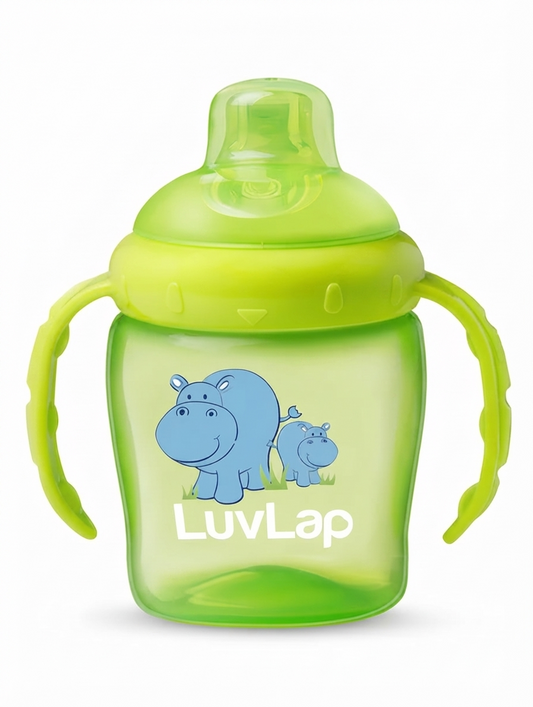 LuvLap Hippo Spout Sipper for Infant/Toddler, Anti-Spill Sippy Cup with soft Silicone Spout, BPA Free, Sipper with handles, 6m+ (Green)