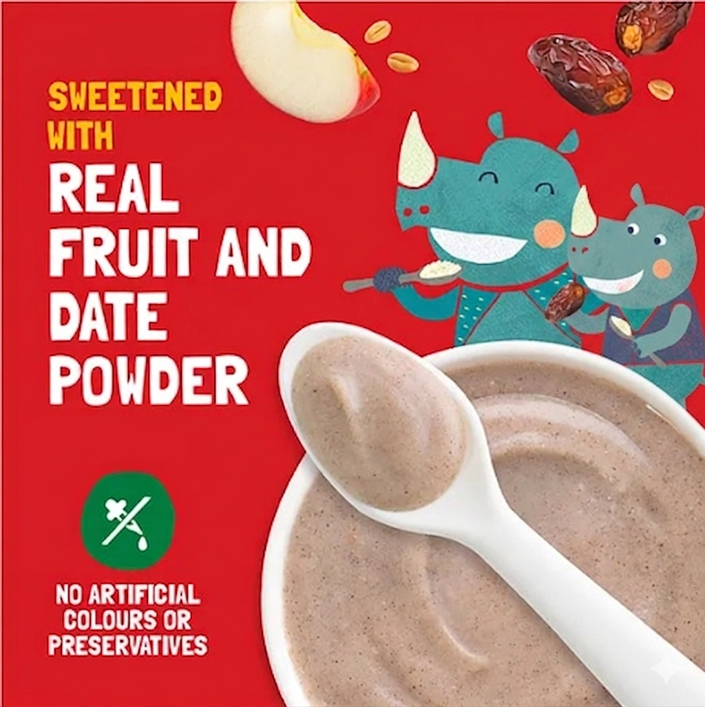 Slurrp Farm No Added Sugar Instant Cereal Wheat, Apple & Date with Milk | No Preservatives | Mildly Sweetened with Date Powder - 200 g