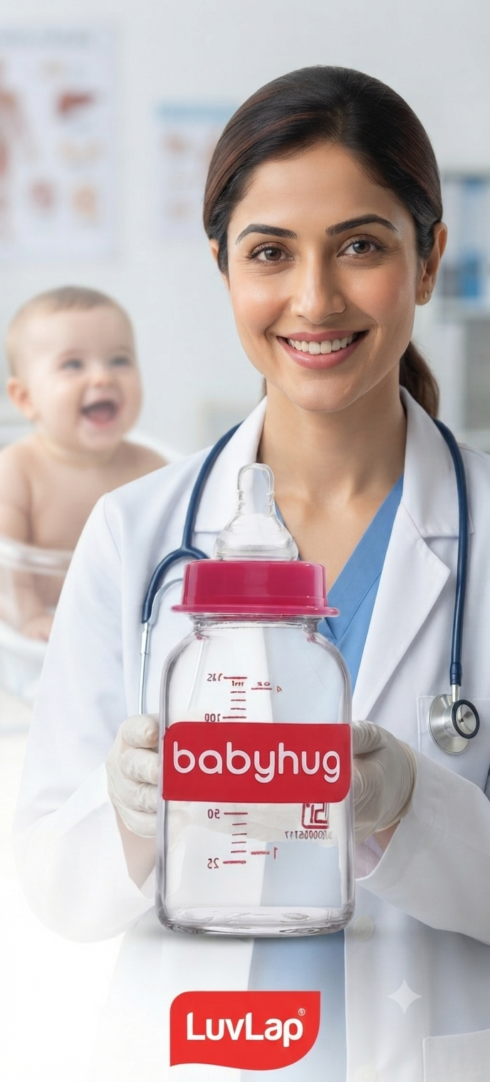 Babyhug BPA-Free Natural Glass Baby Bottle 125 ml, Pink | Anti-Colic Silicone Nipple| Leak-Resistant | Durable | Travel friendly