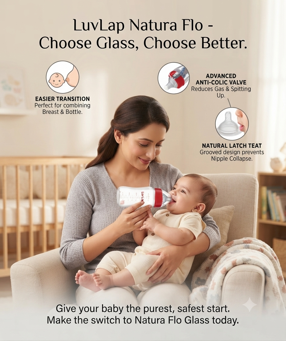 LuvLap Natura Flo Glass Feeding Bottle, 250ml, BPA Free, Anti-Colic Nipple, Transparent, 3M+ sutable for you l'll ones