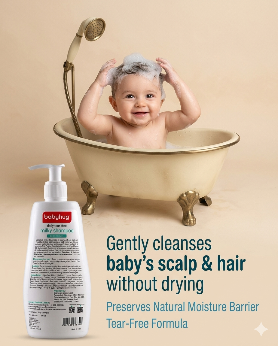 Babyhug Milk Protein Formula Daily Tear Free Milky Shampoo Ideal For Newborn Baby'S Delicate Scalp - 400 ml