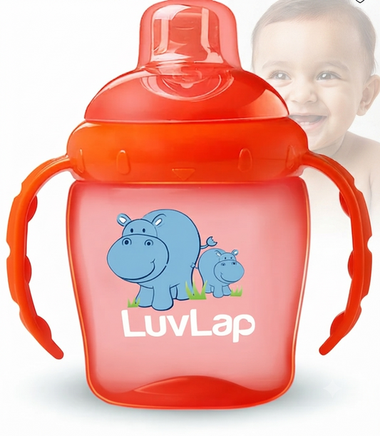 LuvLap Hippo Spout Sipper for Infant/Toddler, 225ml, Anti-Spill Sippy Cup with soft Silicone Spout, BPA Free, Sipper with handles, 6m+ (Orange)