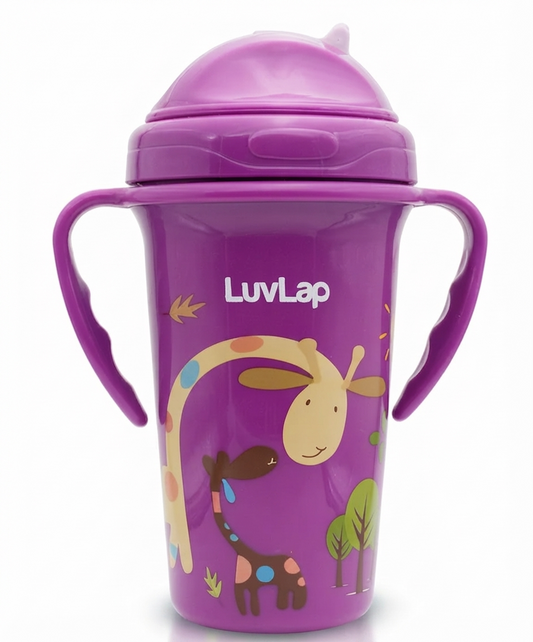 LuvLap Tiny Giffy Sippy Cup, Silicone Straw, BPA Free, 300 ml 18m+ (Purple)