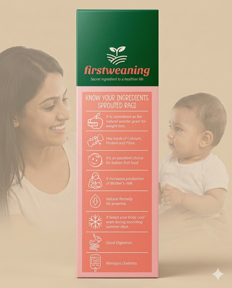 Firstweaning Sprouted Ragi Flour 800 g |100% Homemade & Naturally Dried Sprouted Ragi Flour|Gluten Free
