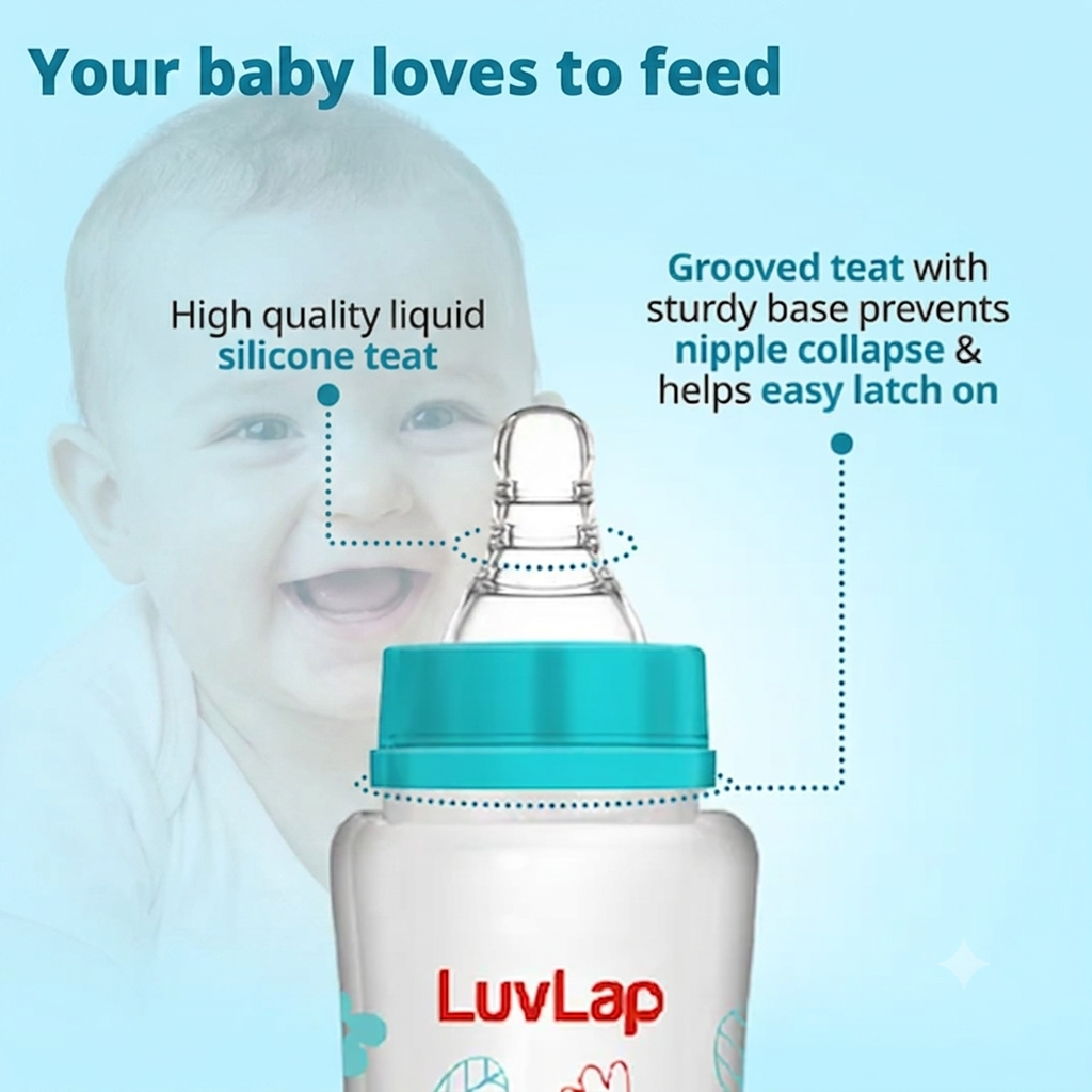 LuvLap Anti-Colic Slim/Regular Neck Slim Neck Folwer Feeding Bottle,Plain, with anti Colic Nipple, New Born / Infants / Toddler upto 3 years, BPA