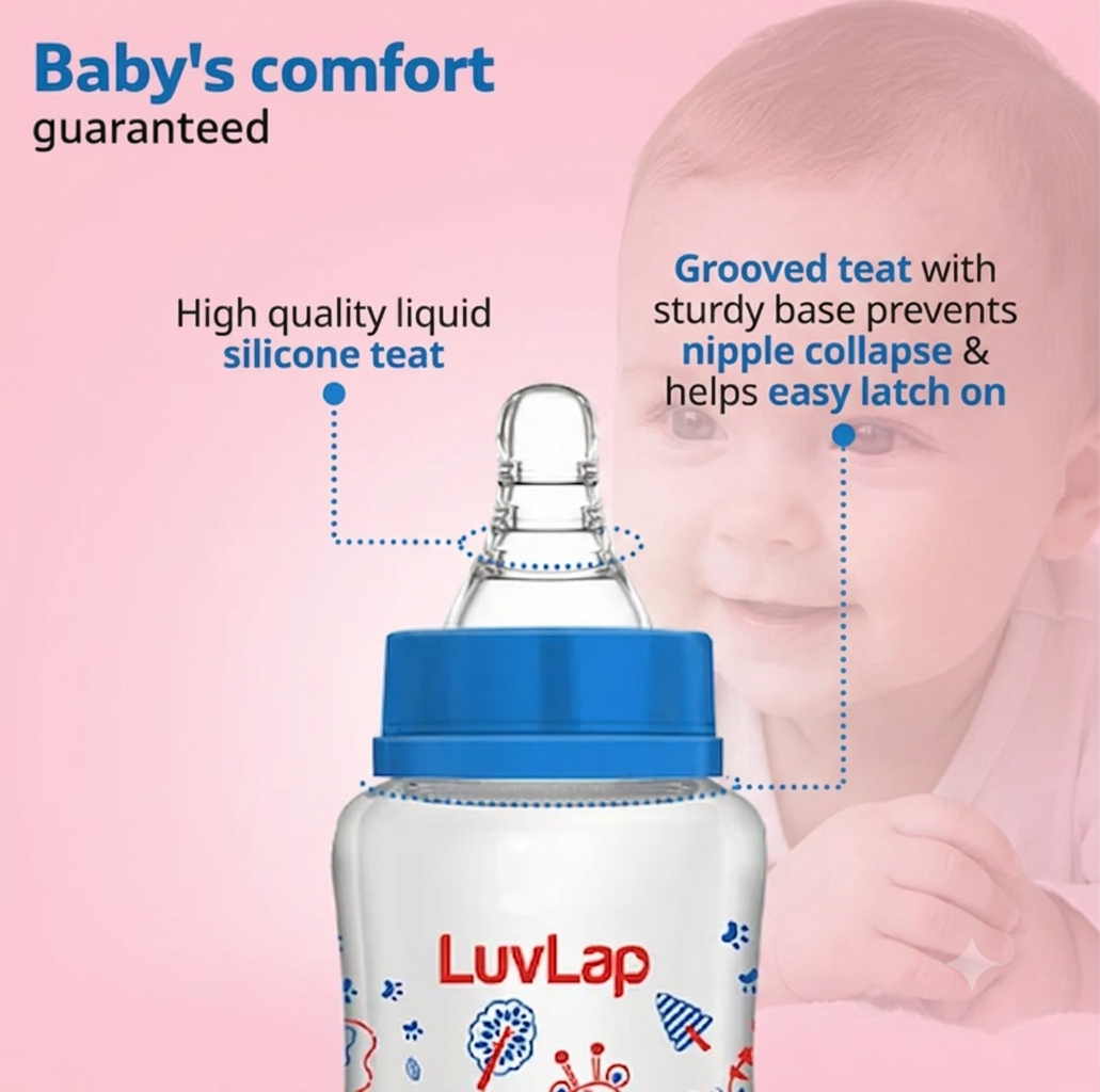 LuvLap Anti-Colic Slim Regular Neck Essential BPA-Free Baby Feeding Bottle, Blue
