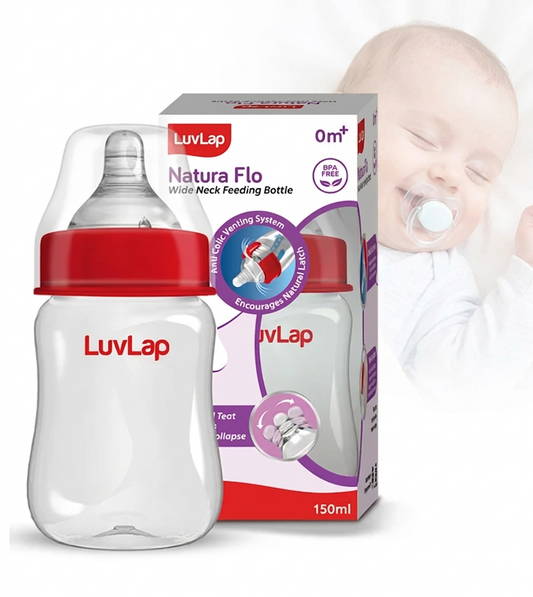 LuvLap Anti-Colic Wide Neck Natura Flo Baby Feeding Bottle New Born/Infants/Toddler BPA Free, Red