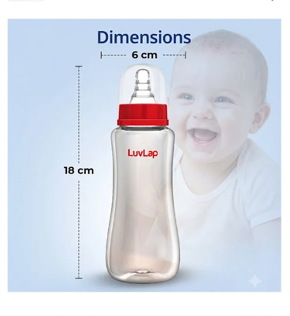 LuvLap plain Baby Essential Slim Neck Feeding Bottle, 250ml, Plain, with anti Colic Nipple, New Born / Infants / Toddler upto 3 years, BPA Free, , Red
