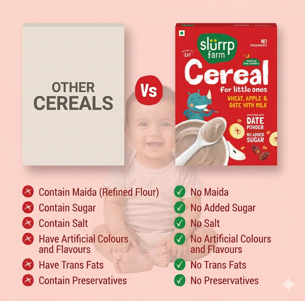 Slurrp Farm No Added Sugar Instant Cereal Wheat, Apple & Date with Milk | No Preservatives | Mildly Sweetened with Date Powder - 200 g