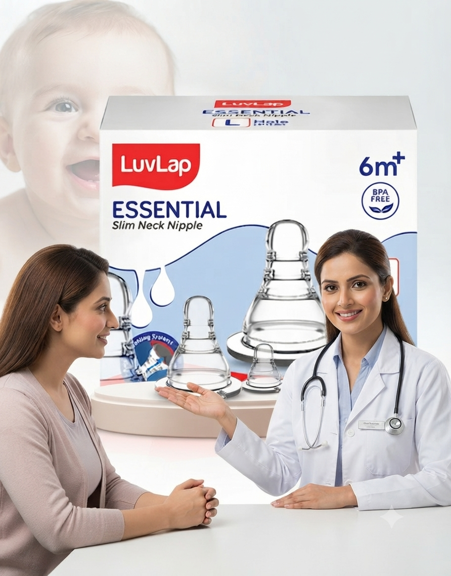 LuvLap Anti-Colic Natura Flo Teat/Nipple for Wide Neck Bottle, 2pcs, Variable Flow.