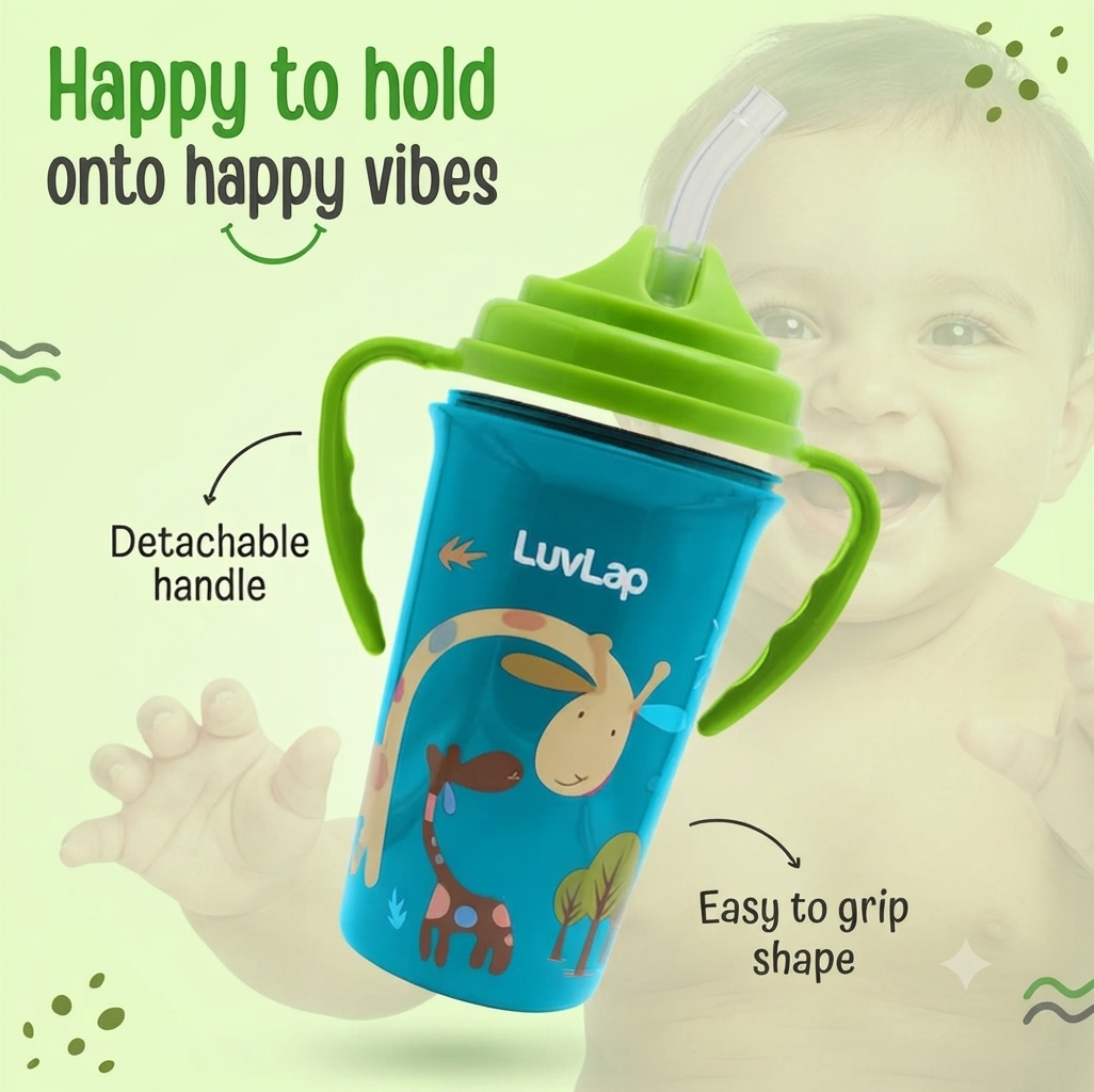 LuvLap Tiny Giffy Sippy Cup, Silicone Straw, BPA Free, 300 ml 18m+ (Green)