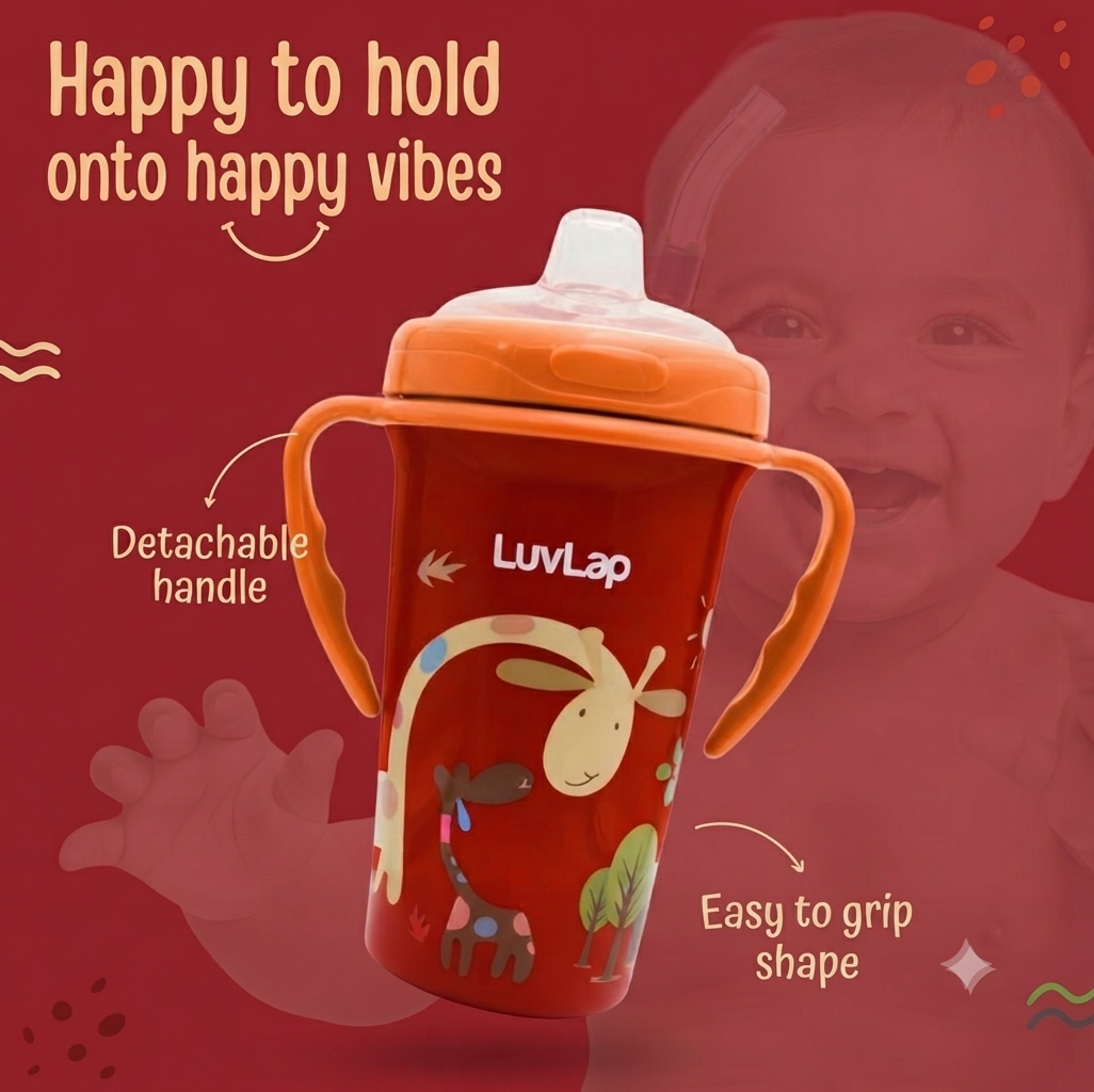 LuvLap Tiny Giffy Sippy Cup, Silicone Straw, BPA Free, 300 ml 18m+ (Purple)