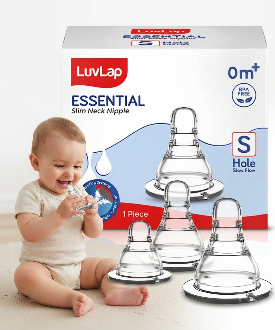 LuvLap Anti-Colic Nipple for Slim Neck Bottle, 2pcs, Slow Flow, 0m+, BPA Free
