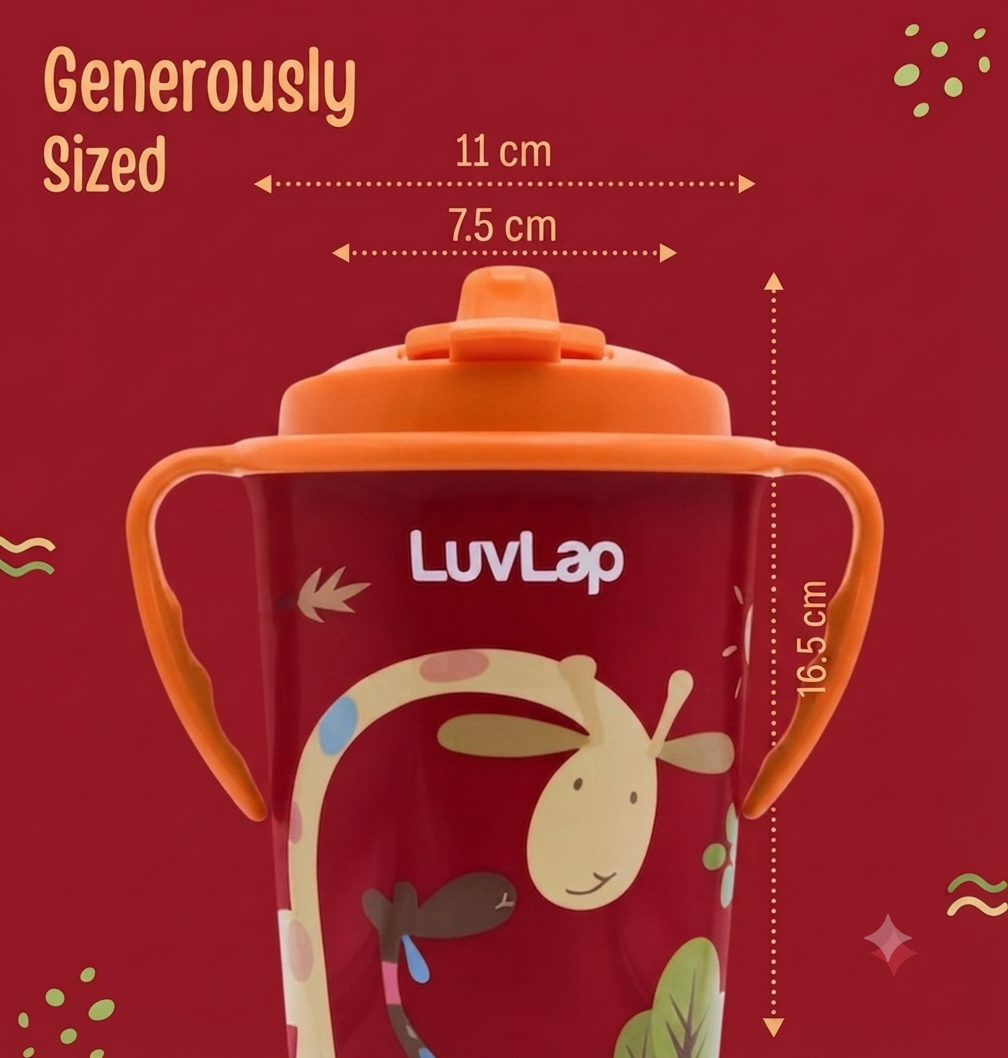 LuvLap Tiny Giffy Sippy Cup, Silicone Straw, BPA Free, 300 ml 18m+ (Purple)