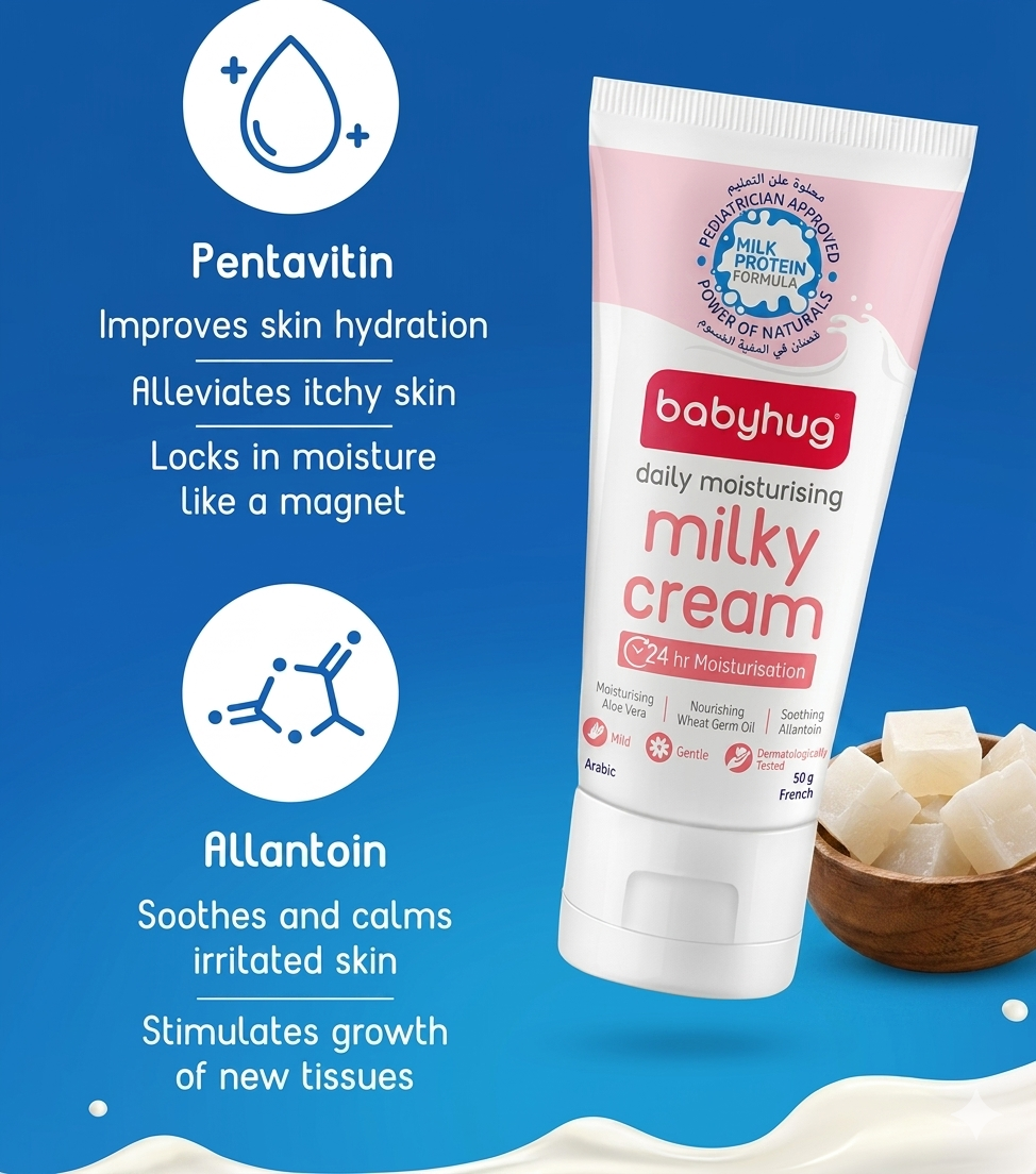 Babyhug Milk Protein Formula Daily Full Body and Face Moisturizing Milky Cream Ideal for Newborn Baby'S Delicate Skin - 50 g