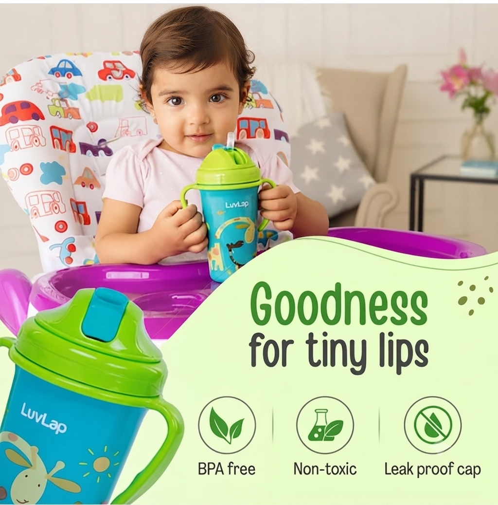 LuvLap Tiny Giffy Sippy Cup, Silicone Straw, BPA Free, 300 ml 18m+ (Green)