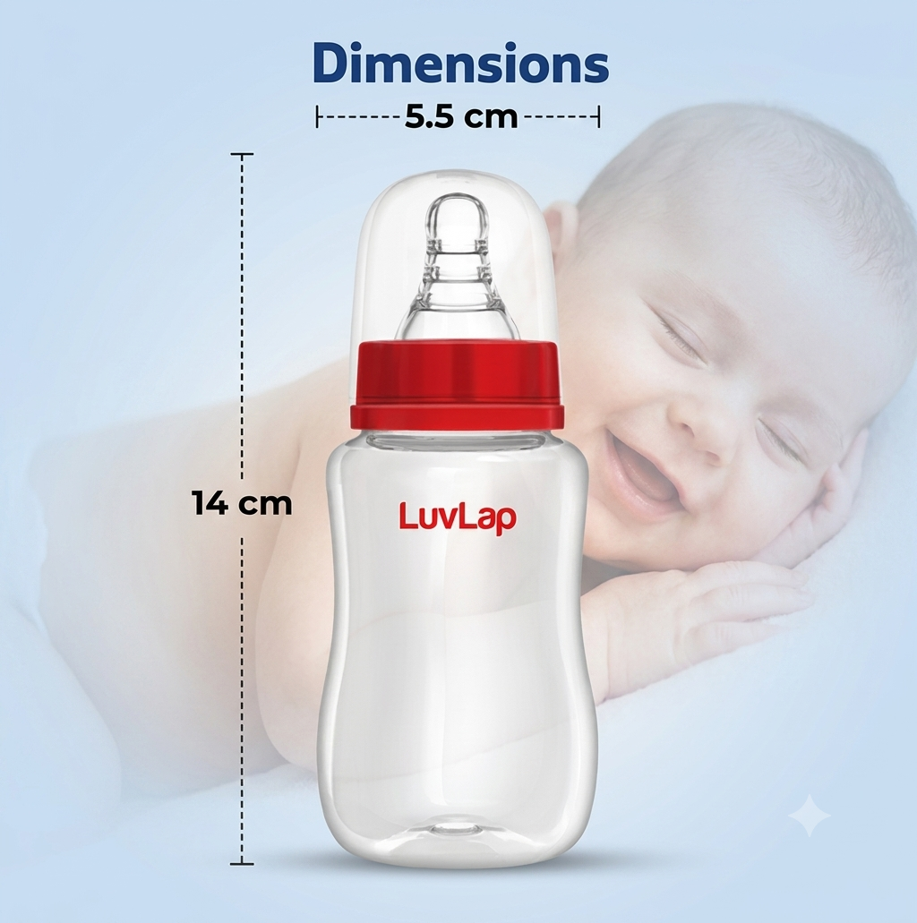 LuvLap Anti-Colic Wide Neck Natura Flo Baby Feeding Bottle, (Pack of 2), New Born/Infants/Toddler BPA Free, Red