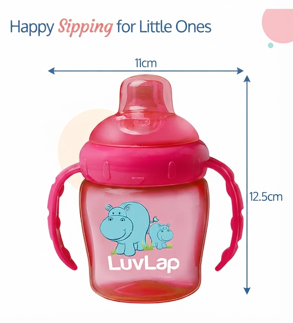 LuvLap Hippo Spout Sipper for Infant/Toddler, 225ml, Anti-Spill Sippy Cup with Soft Silicone Spout BPA Free, 6m+ (Pink)