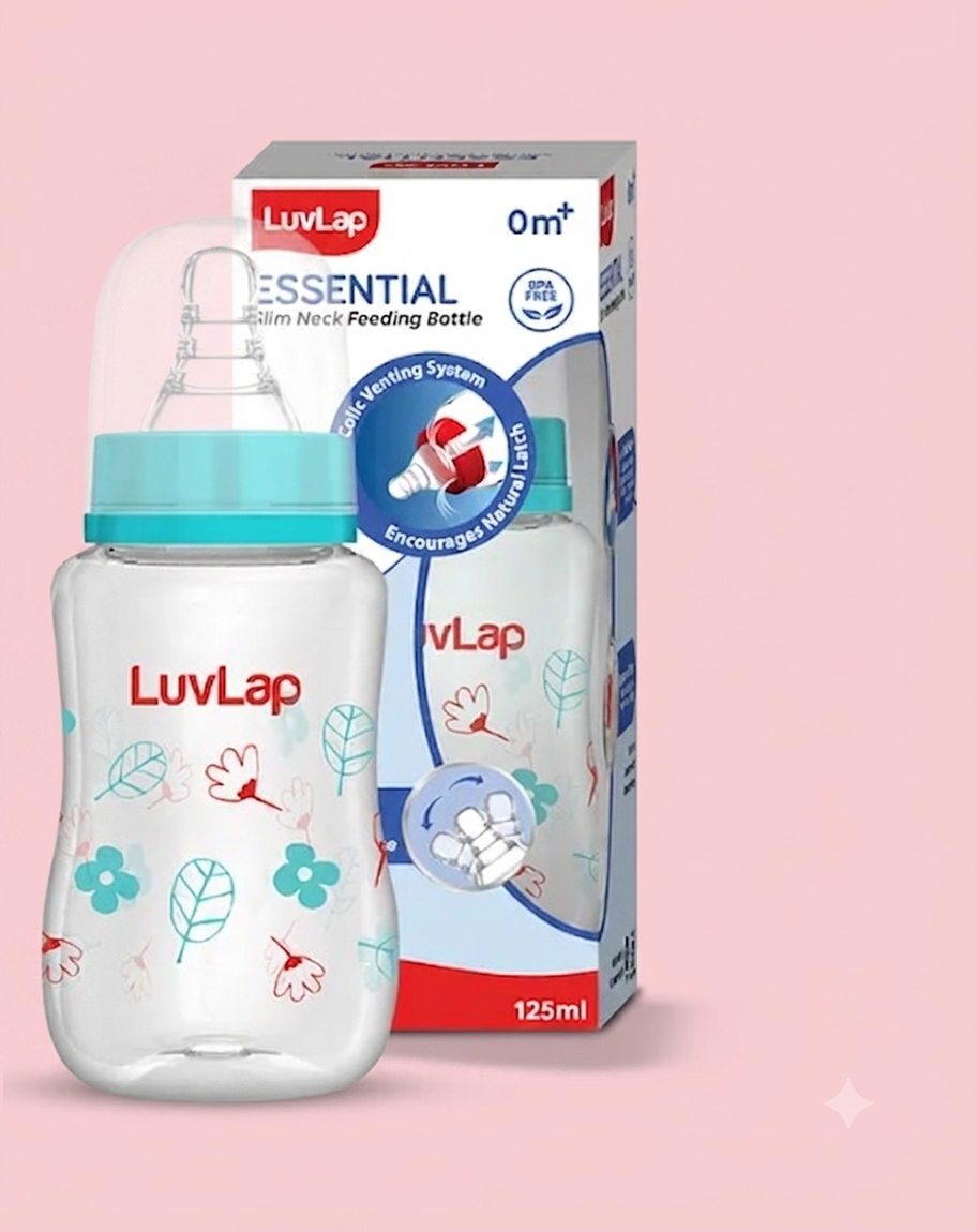 LuvLap Anti-Colic Slim/Regular Neck Slim Neck Folwer Feeding Bottle,Plain, with anti Colic Nipple, New Born / Infants / Toddler upto 3 years, BPA