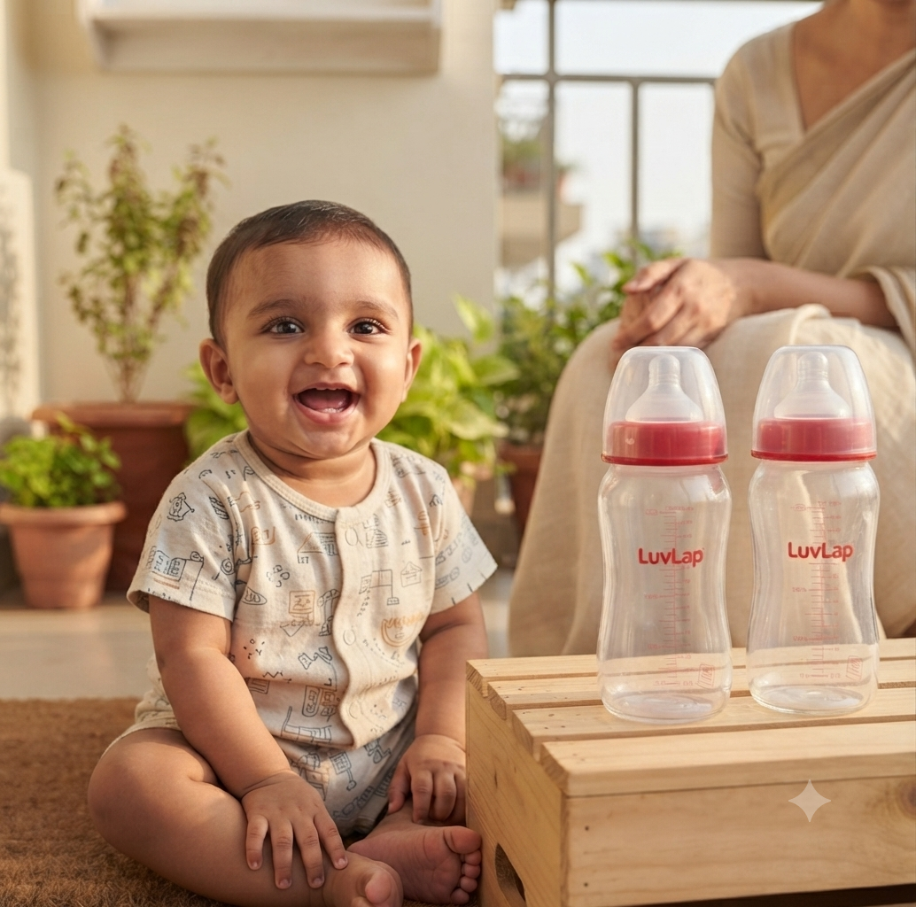 LuvLap Natura Flo Glass Feeding Bottle, 250ml, BPA Free, Anti-Colic Nipple, Transparent, 3M+ sutable for you l'll ones