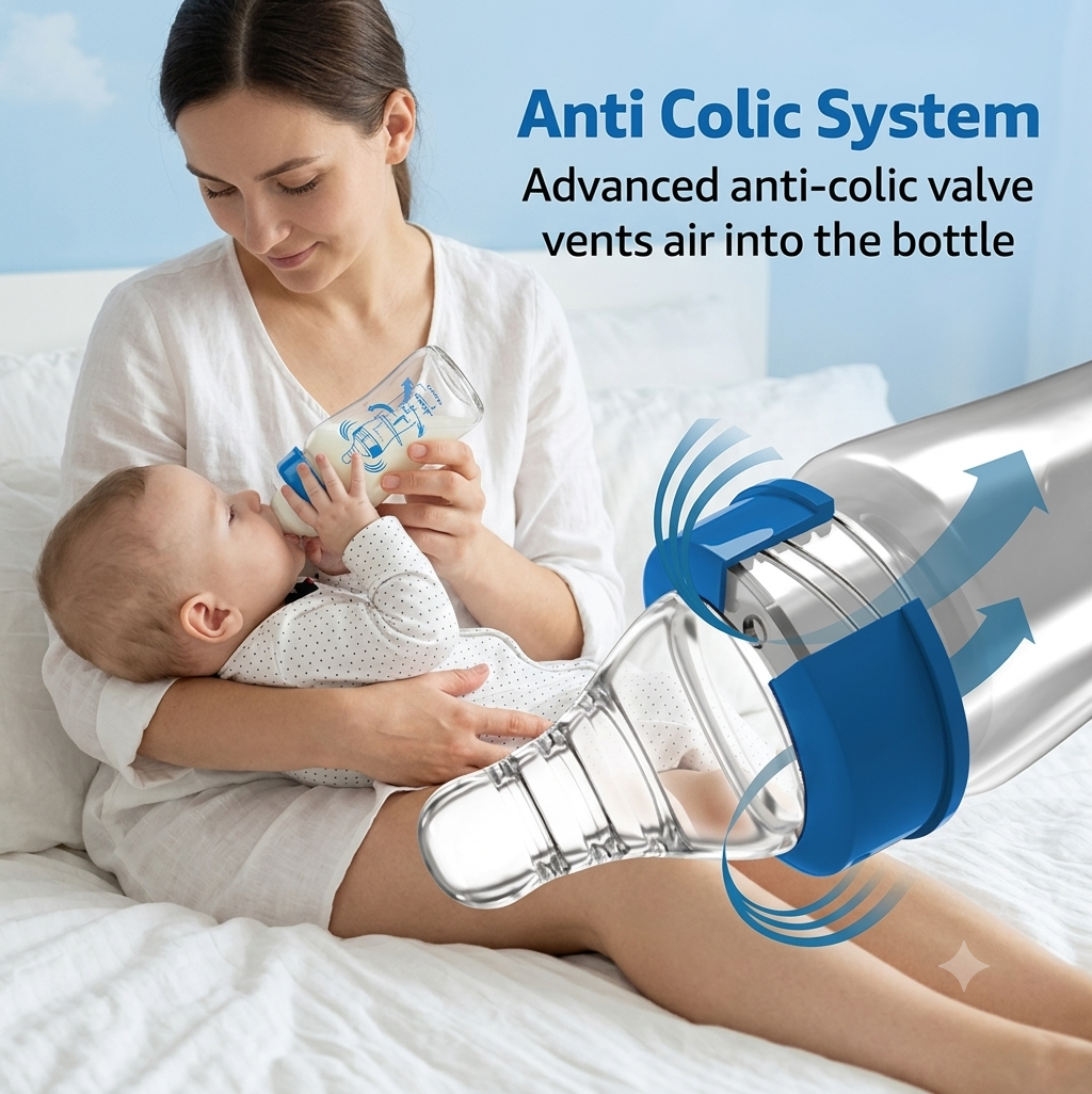 LuvLap Anti-Colic Slim Regular Neck Essential BPA-Free Baby Feeding Bottle, Blue