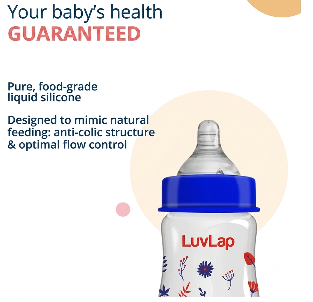 Luvlap Anti-Colic Wide Neck Natura Flo Baby Feeding Bottle, New Born/Infants/Toddler Upto 3 Years, Floral,