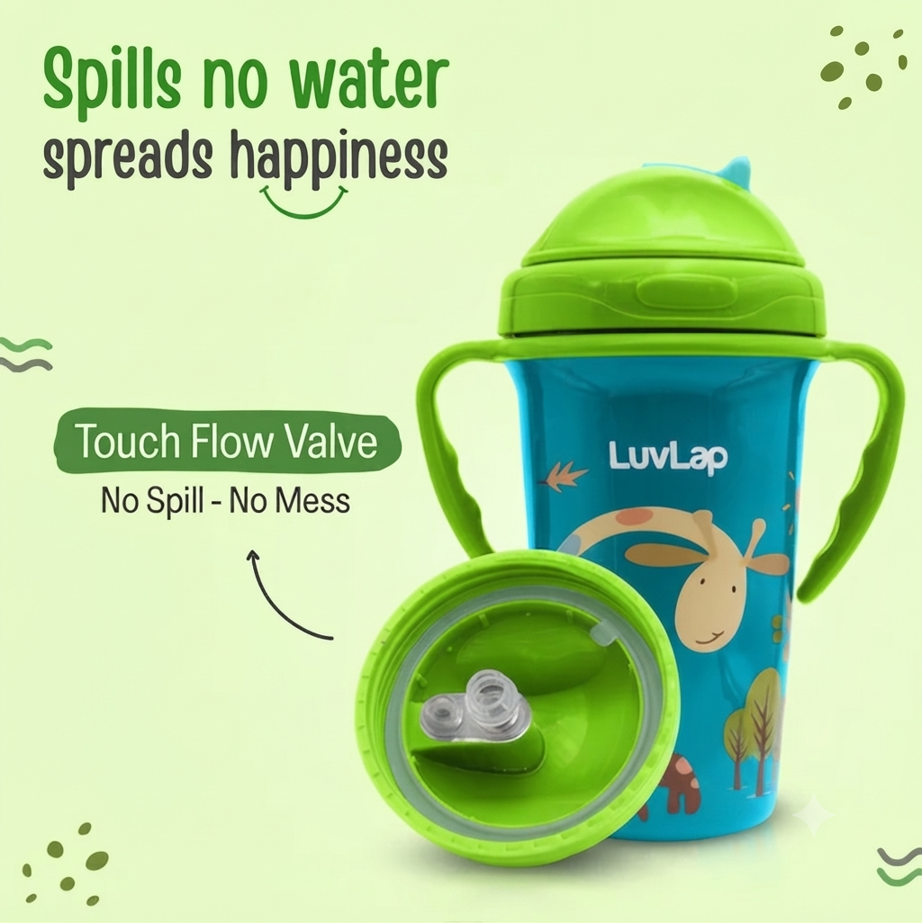 LuvLap Tiny Giffy Sippy Cup, Silicone Straw, BPA Free, 300 ml 18m+ (Green)