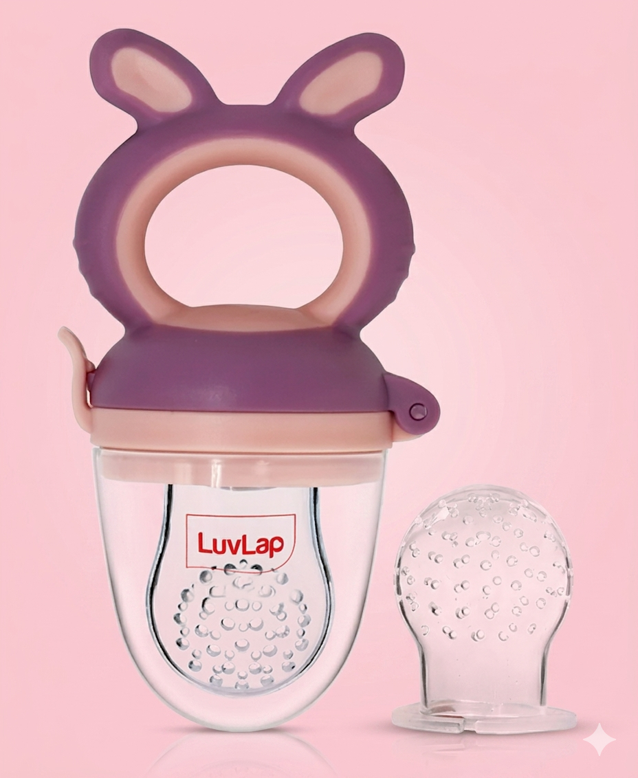 LuvLap Silicone Food/Fruit Nibbler with Extra Mesh, Soft Pacifier/Feeder, Teether for Baby, Infant, Bunny Rabbit