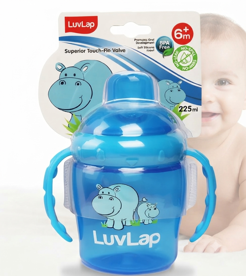 LuvLap Hippo Spout Sipper for Infant/Toddler, Anti-Spill Sippy Cup with Soft Silicone Spout BPA Free, 6m+ (Blue)