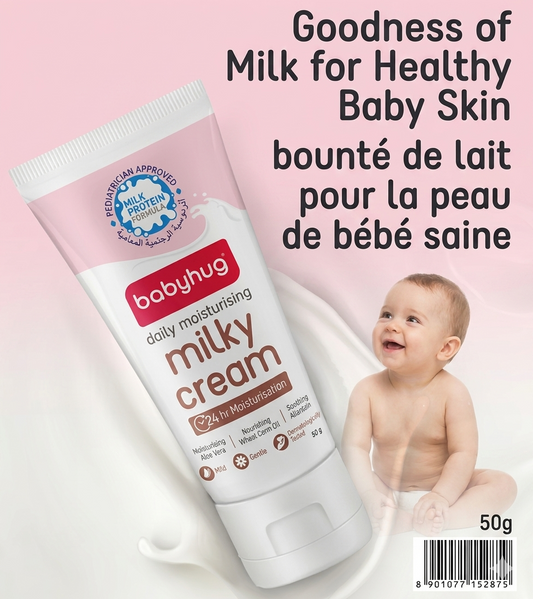 Babyhug Milk Protein Formula Daily Full Body and Face Moisturizing Milky Cream Ideal for Newborn Baby'S Delicate Skin - 50 g