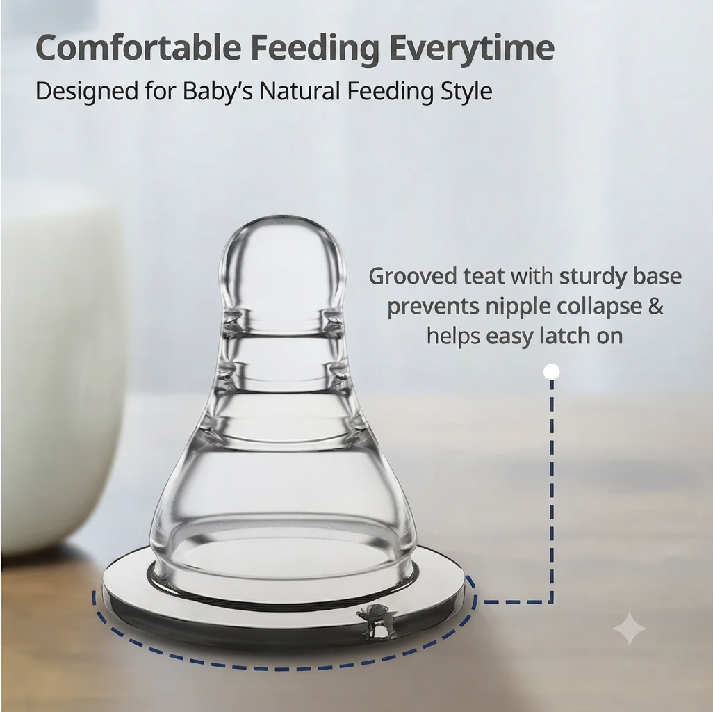 LuvLap Anti-Colic Essential Teat/Nipple for Slim Neck Bottle, 4pcs, Variable Flow "X", 9m+, BPA free