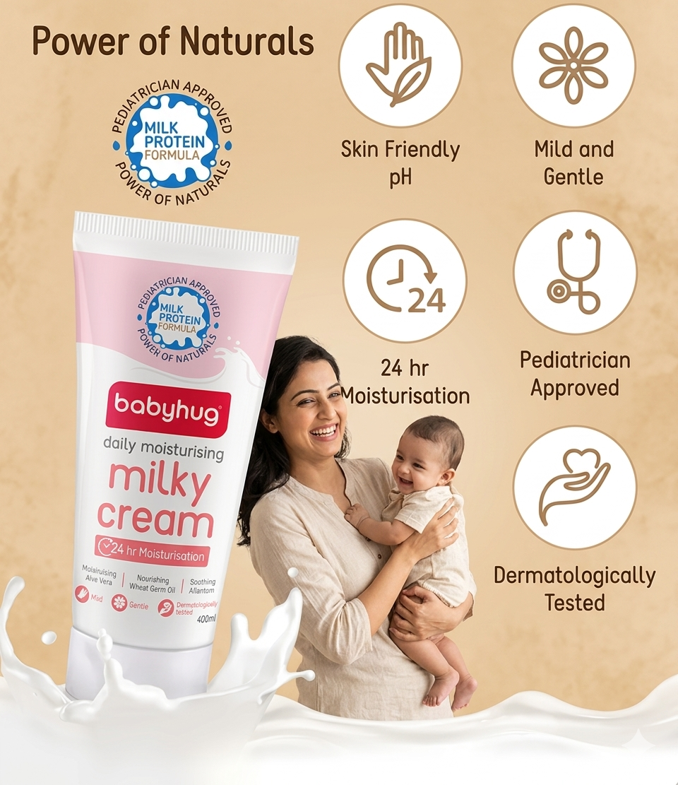 Babyhug Milk Protein Formula Daily Full Body and Face Moisturizing Milky Cream Ideal for Newborn Baby'S Delicate Skin - 50 g