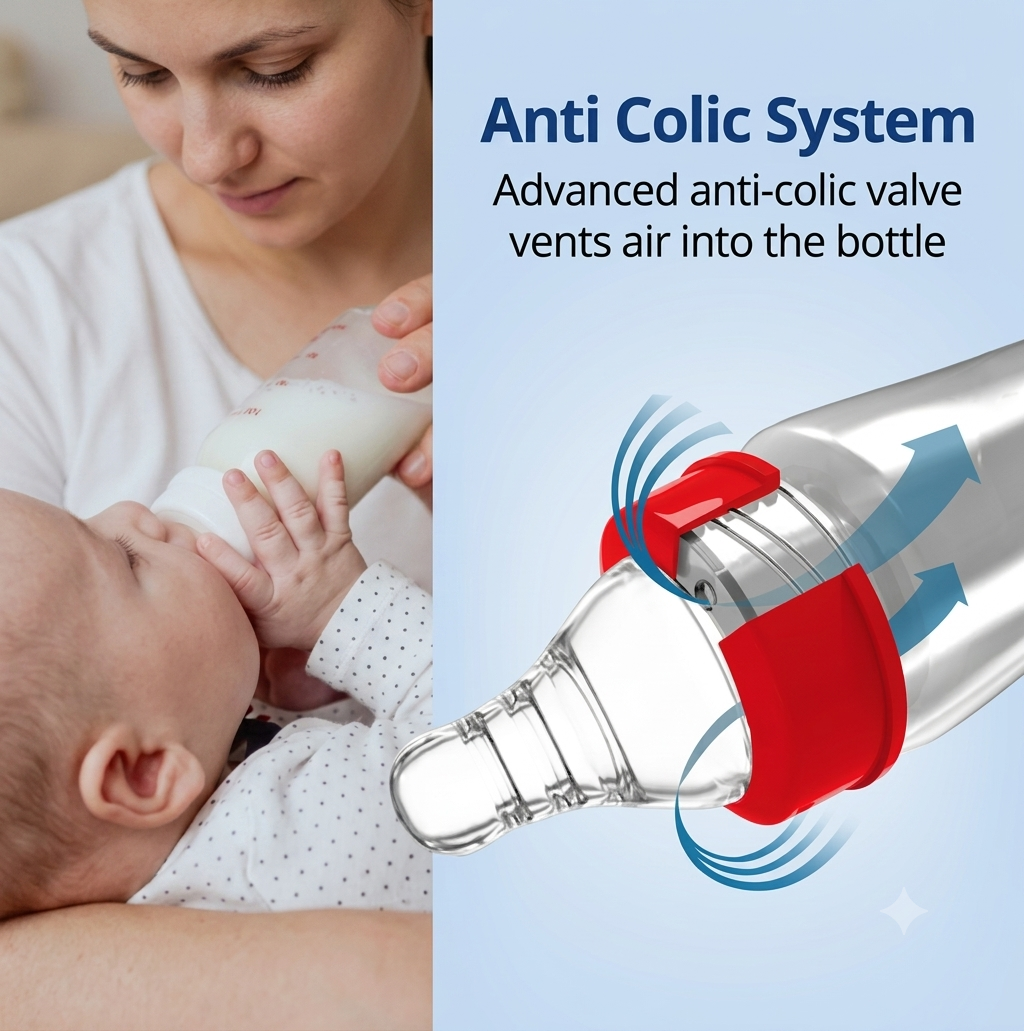 LuvLap Anti-Colic Wide Neck Natura Flo Baby Feeding Bottle New Born/Infants/Toddler BPA Free, Red