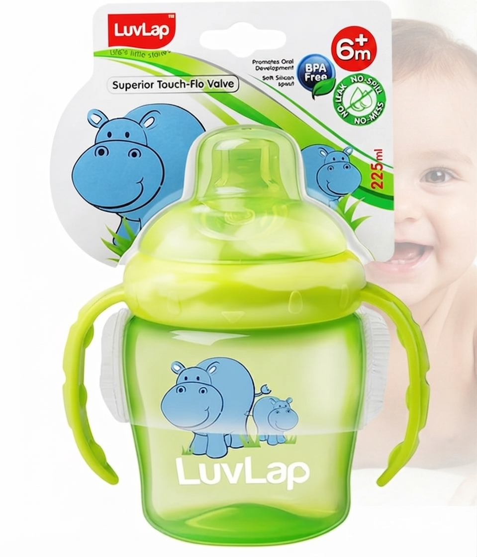 LuvLap Hippo Spout Sipper for Infant/Toddler, Anti-Spill Sippy Cup with soft Silicone Spout, BPA Free, Sipper with handles, 6m+ (Green)