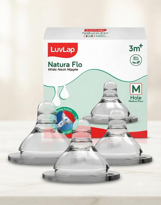 LuvLap Luvlap Anti-Colic Natura Flo Teat/Nipple for Wide Neck Bottle, 2pcs, Medium Flow.