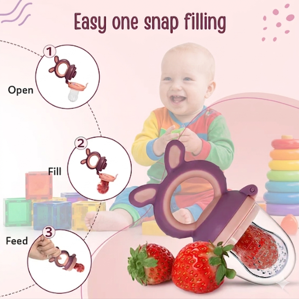 LuvLap Silicone Food/Fruit Nibbler with Extra Mesh, Soft Pacifier/Feeder, Teether for Baby, Infant, Bunny Rabbit