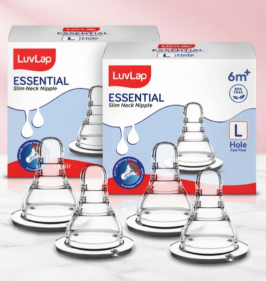LuvLap Anti-Colic Essential Teat/Nipple for Slim Neck Bottle, 4pcs, Fast Flow, 6m+, BPA Free, 3m+