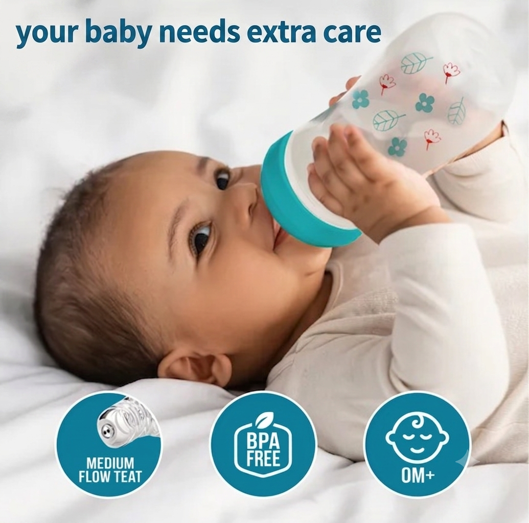 LuvLap Anti-Colic Slim/Regular Neck Slim Neck Folwer Feeding Bottle,Plain, with anti Colic Nipple, New Born / Infants / Toddler upto 3 years, BPA