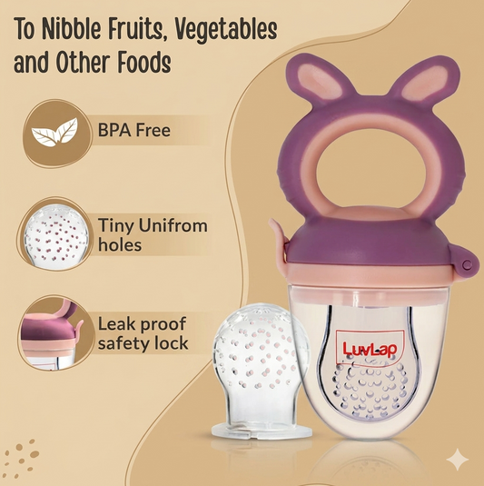 LuvLap Silicone Food/Fruit Nibbler with Extra Mesh, Soft Pacifier/Feeder, Teether for Baby, Infant, Bunny Rabbit