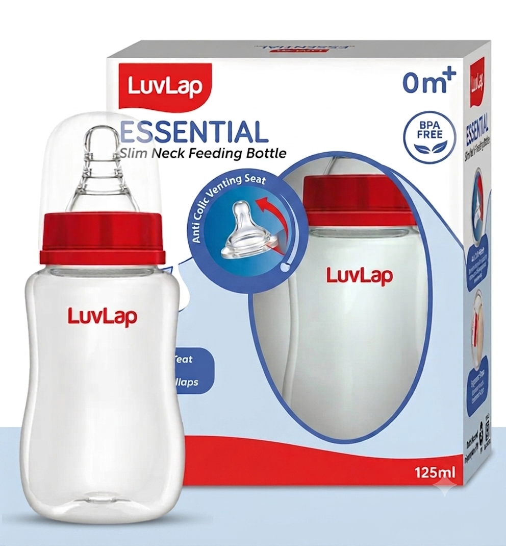 LuvLap plain Baby Essential Slim Neck Feeding Bottle, Plain, with anti Colic Nipple, New Born / Infants / Toddler upto 3 years, BPA Free, , Red