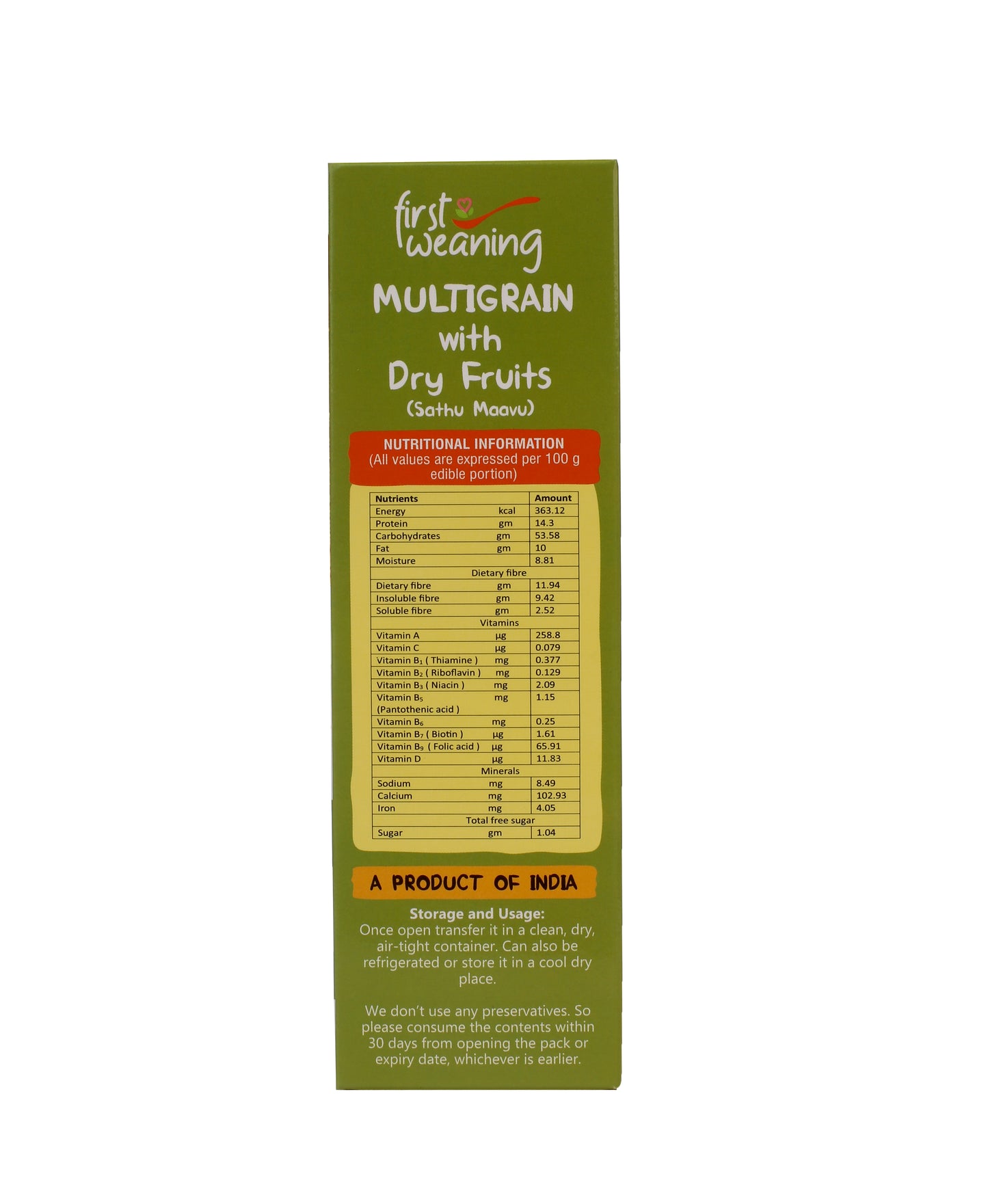 First Weaning  Multigrain Porridge Mix - Sprouted Sathu Maavu - 12+ Months, 200g, Made of Sprouted Millets, Pulses, Dry Fruits & Nuts - Healthy Weight Gain Cereal Mix for Baby
