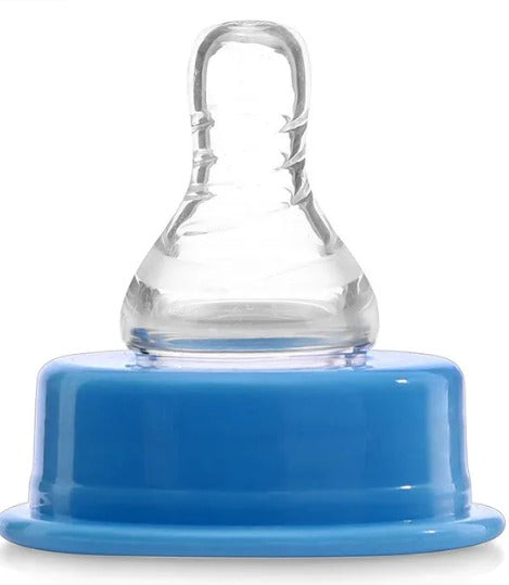 Babyhug BPA-Free Glass Baby Bottle 125 ml, Blue | Anti-Colic Silicone Nipple | Leak-Resistant | Durable | Ideal for Newborns & Toddlers
