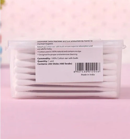 Babyhug 100% Pure Cotton Buds with Eco-Friendly Paper Sticks 200 Pieces | Soft | Safe | Gentle for Babies